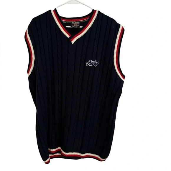 FUBU Sweaters Fubu Vintage Sports Cable Knit Sweater Vest Navy